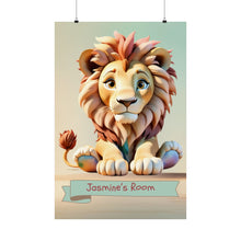 Load image into Gallery viewer, Watercolor Majestic Paws Personalized Matte Posters Nursery Gift Cute Baby Lion Pastel Pink  Wall Decor Safari Art
