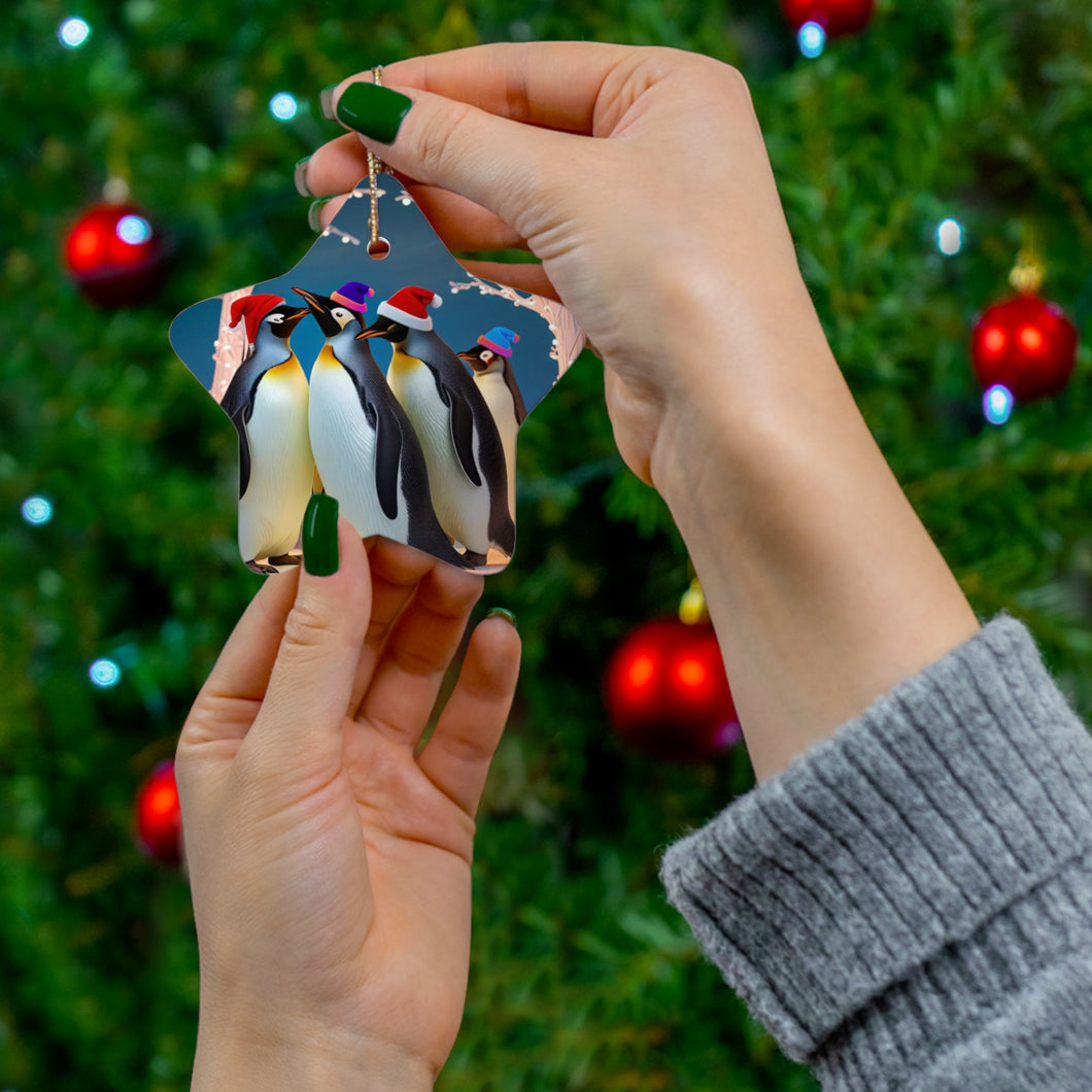 Penguin Holiday Ceramic Ornament, 4 Shapes