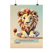 Load image into Gallery viewer, Watercolor Majestic Paws Personalized Matte Posters Nursery Gift Cute Baby Lion Pastel Pink  Wall Decor Safari Art
