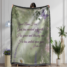 Load image into Gallery viewer, Lush Garden Psalm 67:1  Plush Woven Personalized Prayer Blanket Bridal Shower Housewarming Friend Mom Dad Gift Christmas Keepsake
