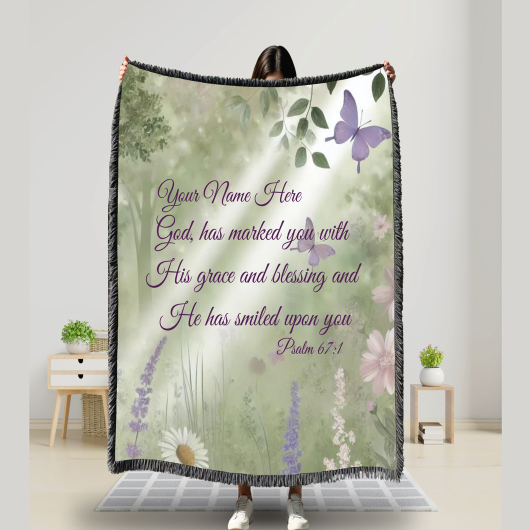 Lush Garden Psalm 67:1  Plush Woven Personalized Prayer Blanket Bridal Shower Housewarming Friend Mom Dad Gift Christmas Keepsake